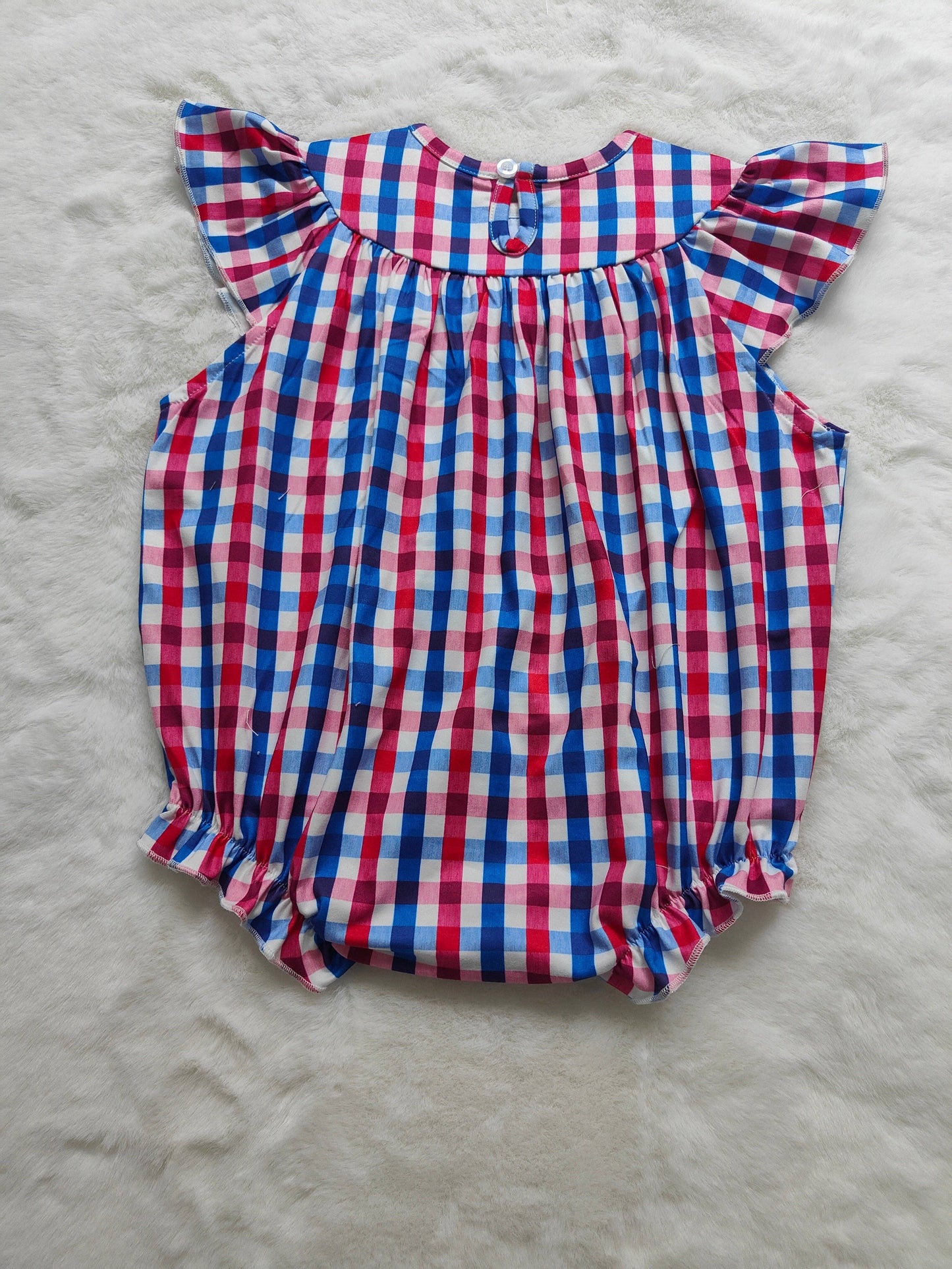 4th Of July American Flag Gingham Smocked Romper