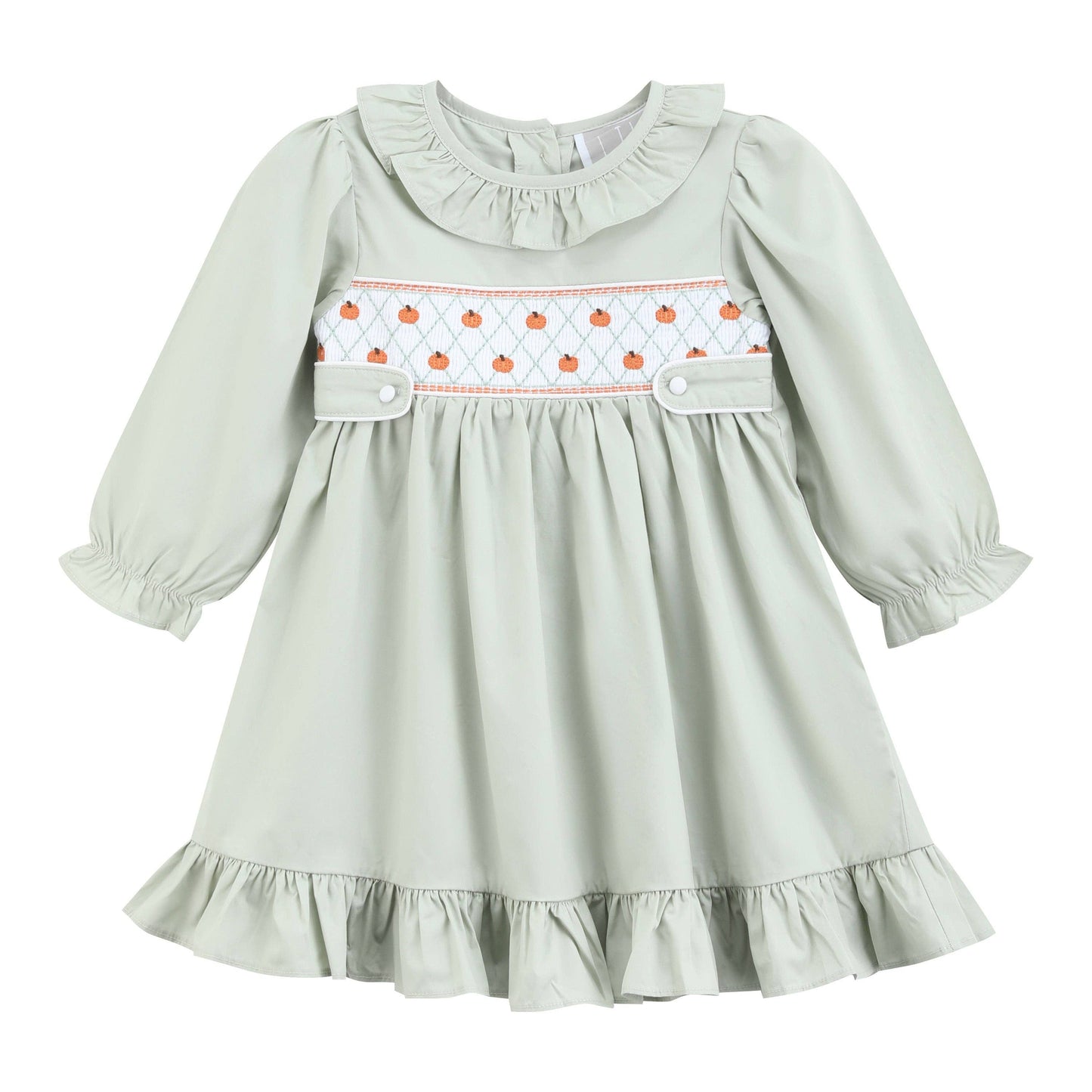 Sage Green Pumpkin Smocked Ruffle Dress