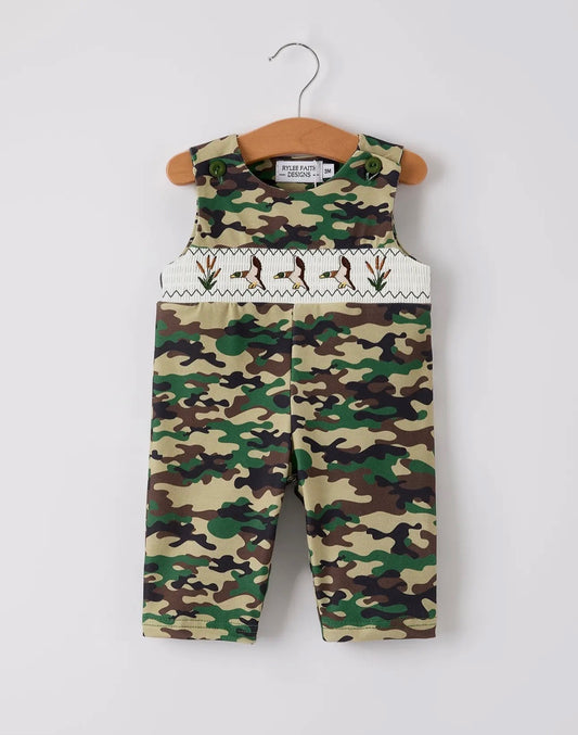Camouflage duck mock baby boy romper