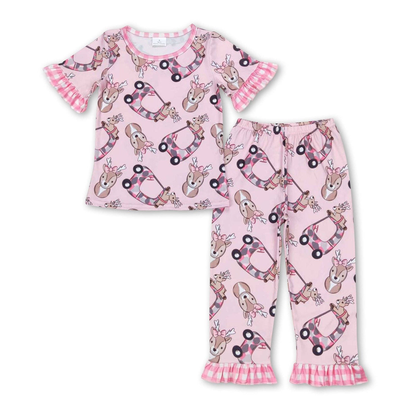 Pink short sleeves deer camo girls pajamas