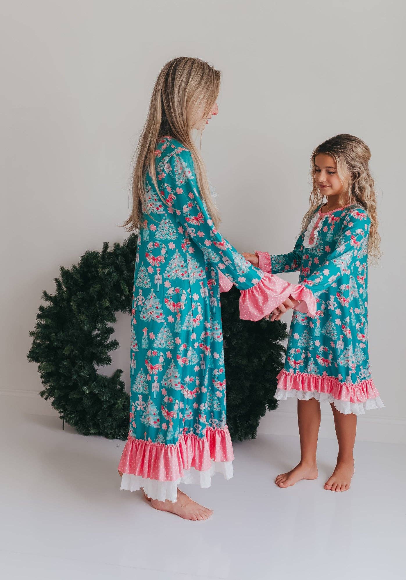 Kids Pink Teal Christmas Holiday Nutcracker Lace Lounge Gown