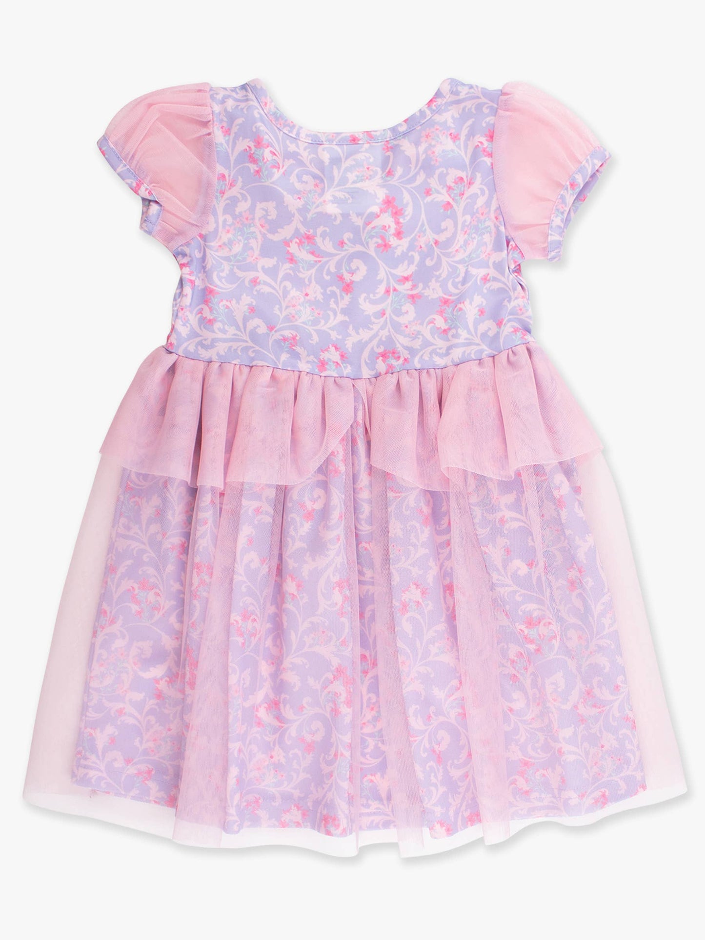 SoftSnooze™ Girls Lavender Floral Princess Puff Sleeve Dress-Up Nightgown