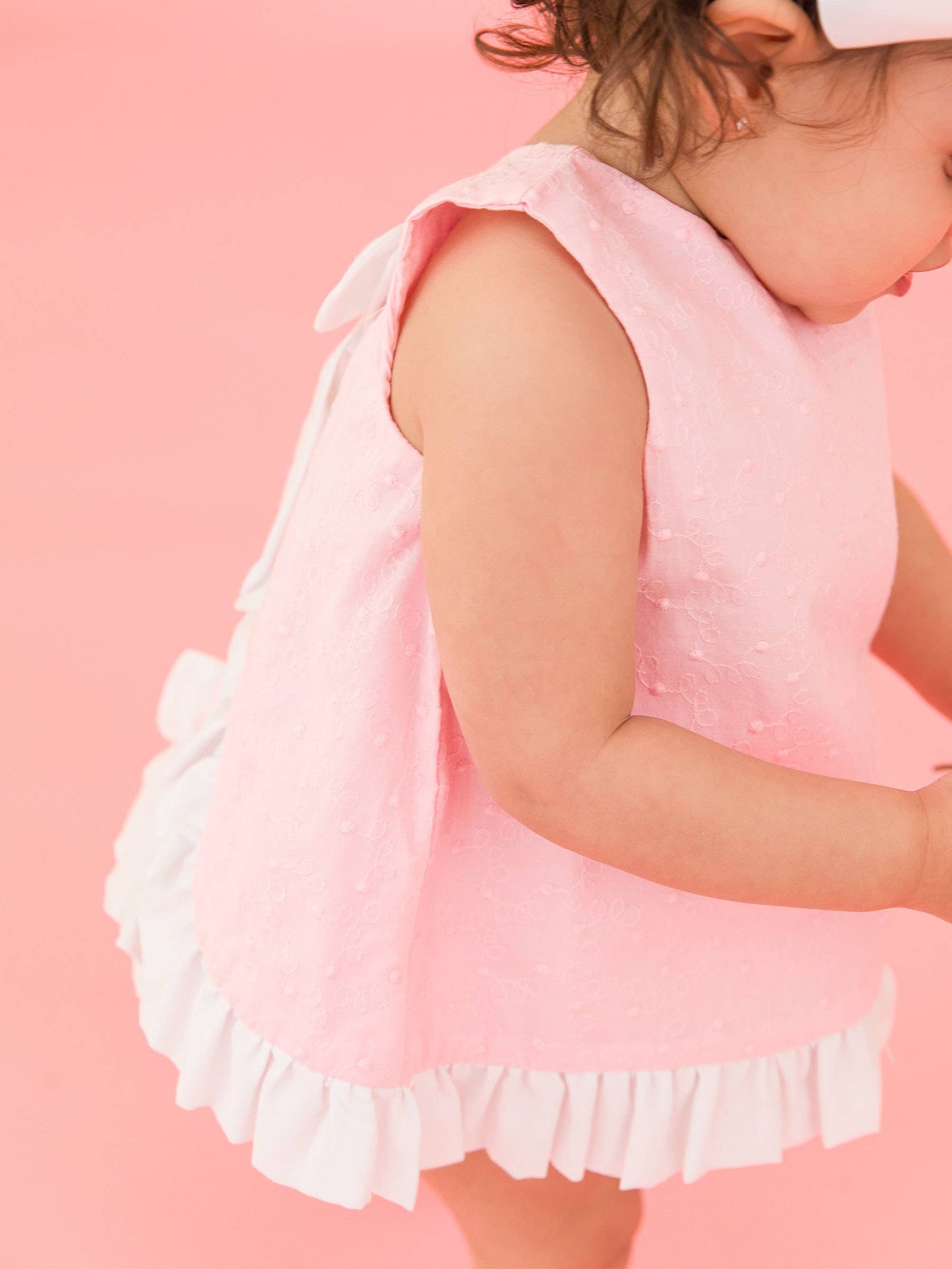 Baby Girls Pink & White Swiss Dot Swing Top & Bloomer Set