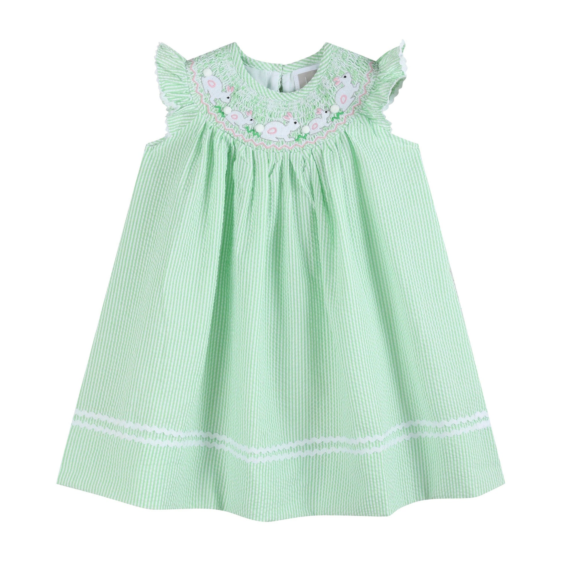 Green Seersucker Easter Bunny Smocked Bishop Dress Cassandi's Green Seersucker Easter Bunny Smocked Bishop Dress Cassandi's