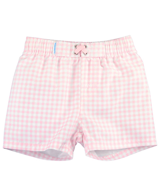 Boys Pink Gingham Swim Trunks