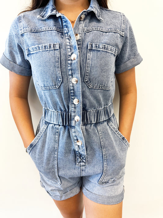 Button-up Denim Romper