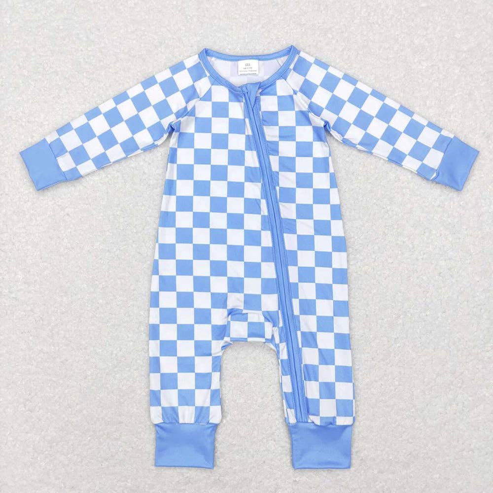 Baby Infant Kids Boys Girls Checkered Long Sleeve Zip Sleepe