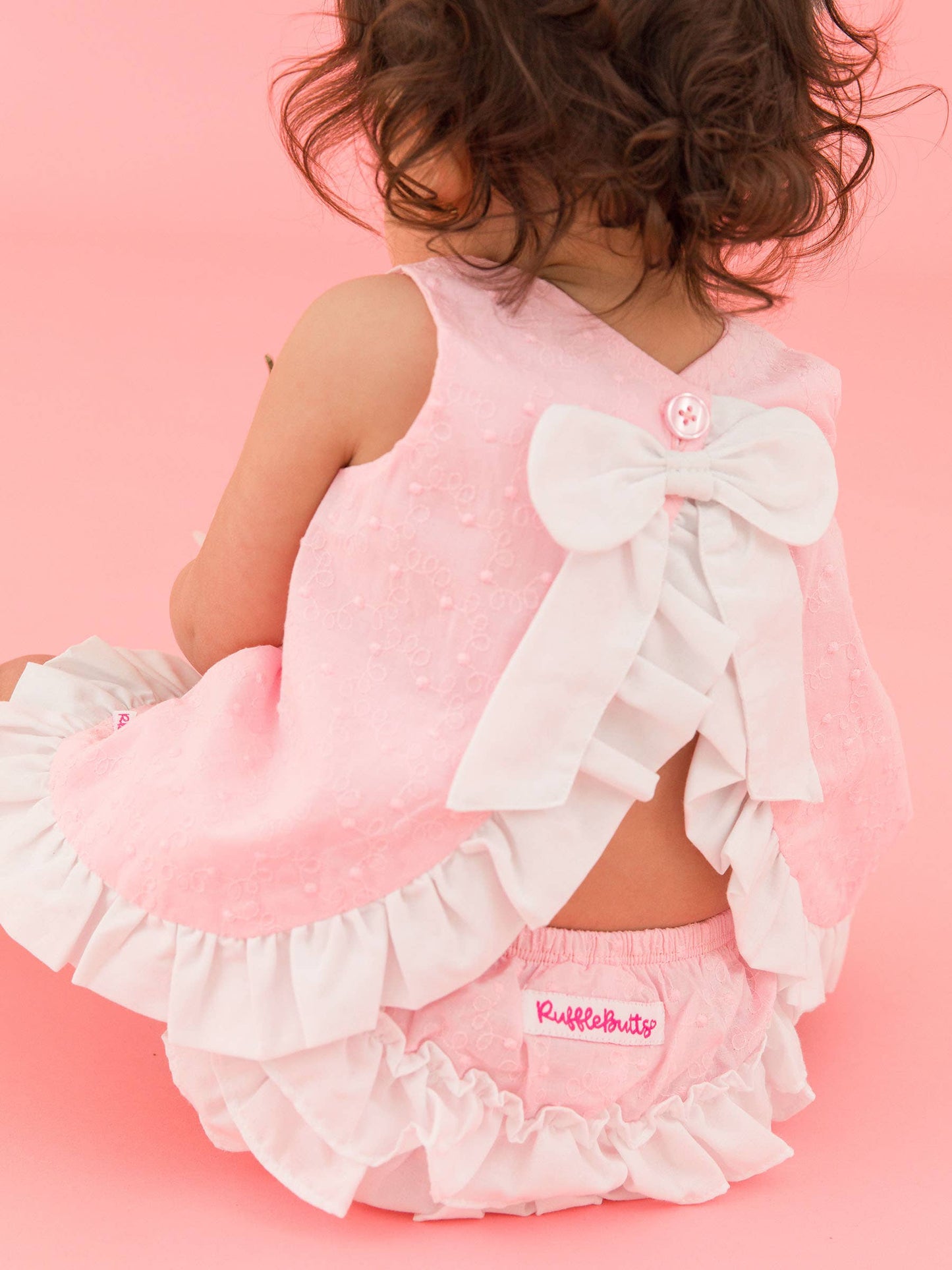 Baby Girls Pink & White Swiss Dot Swing Top & Bloomer Set