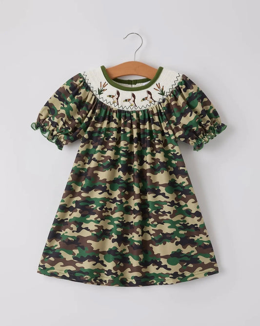 Camouflage duck smock girls dress
