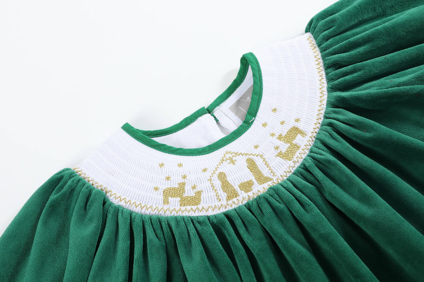 Green Velvet Nativity Smocked Dress