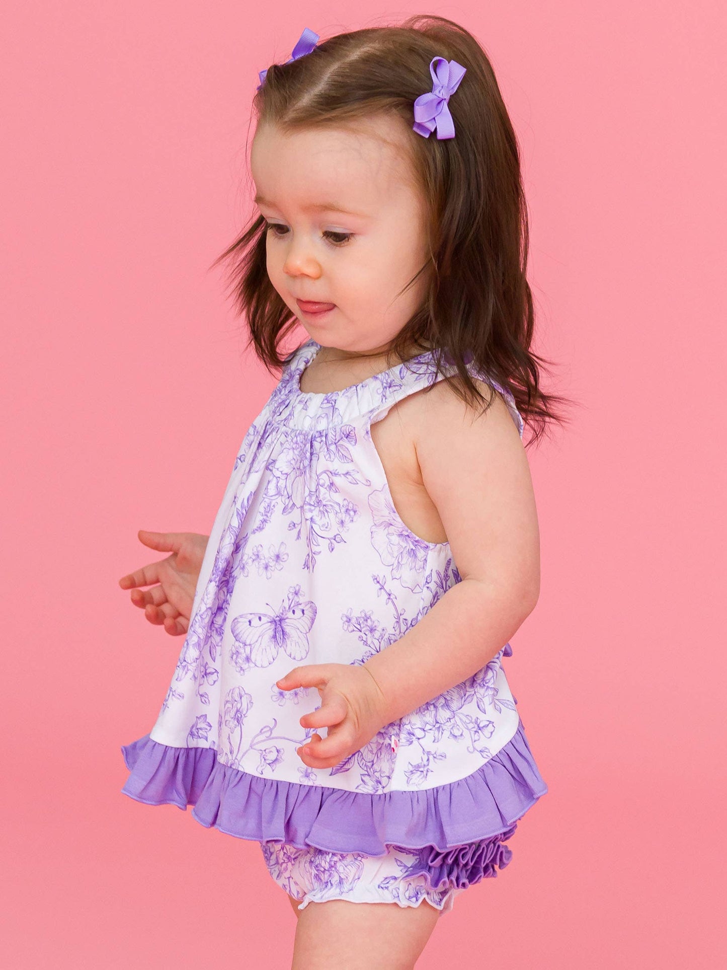 Baby Girls Wisteria Purple Butterfly Garden Toile Knit Swing Top & Bloomer Set