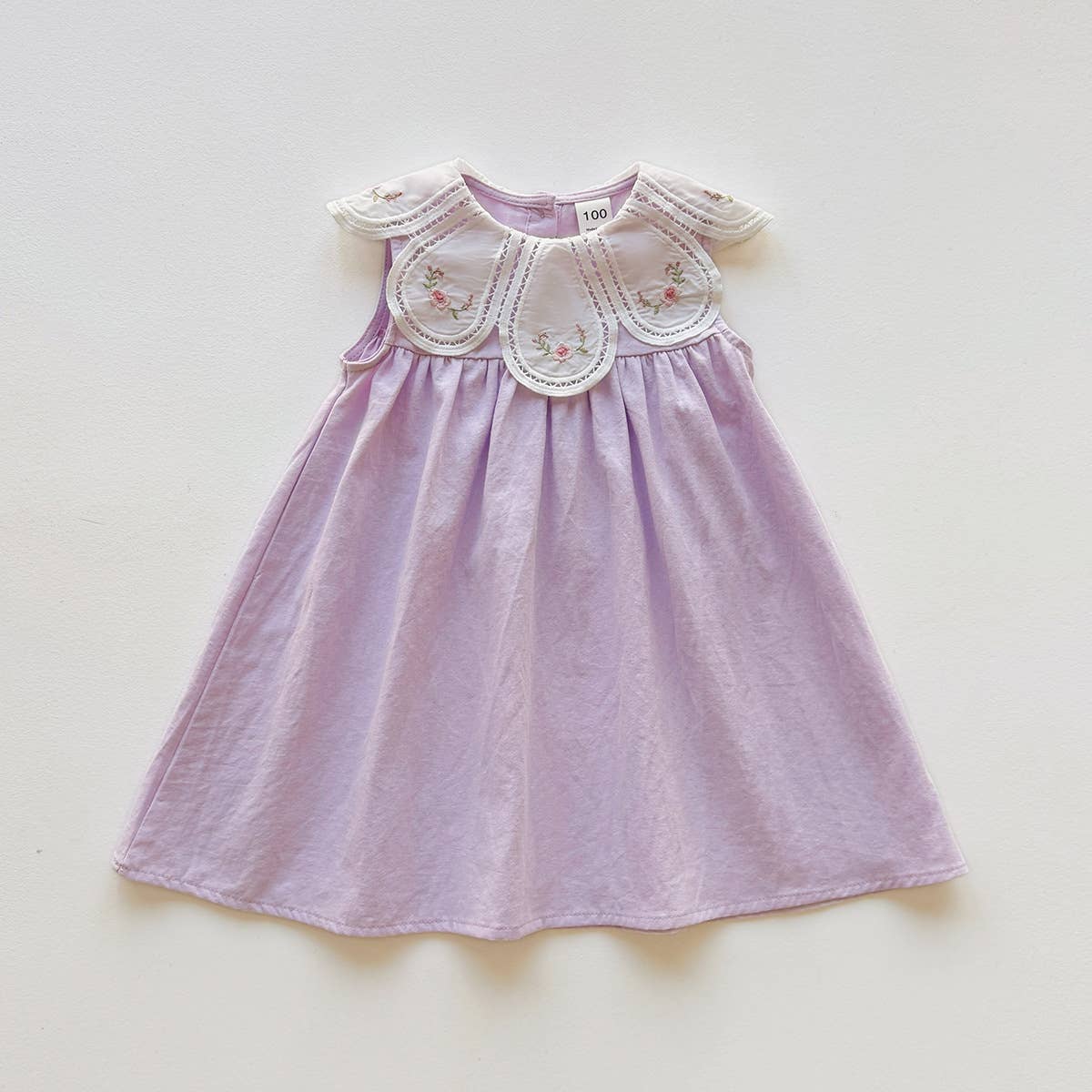 Girls Embroidered Collar Puff Sleeve Princess Dress