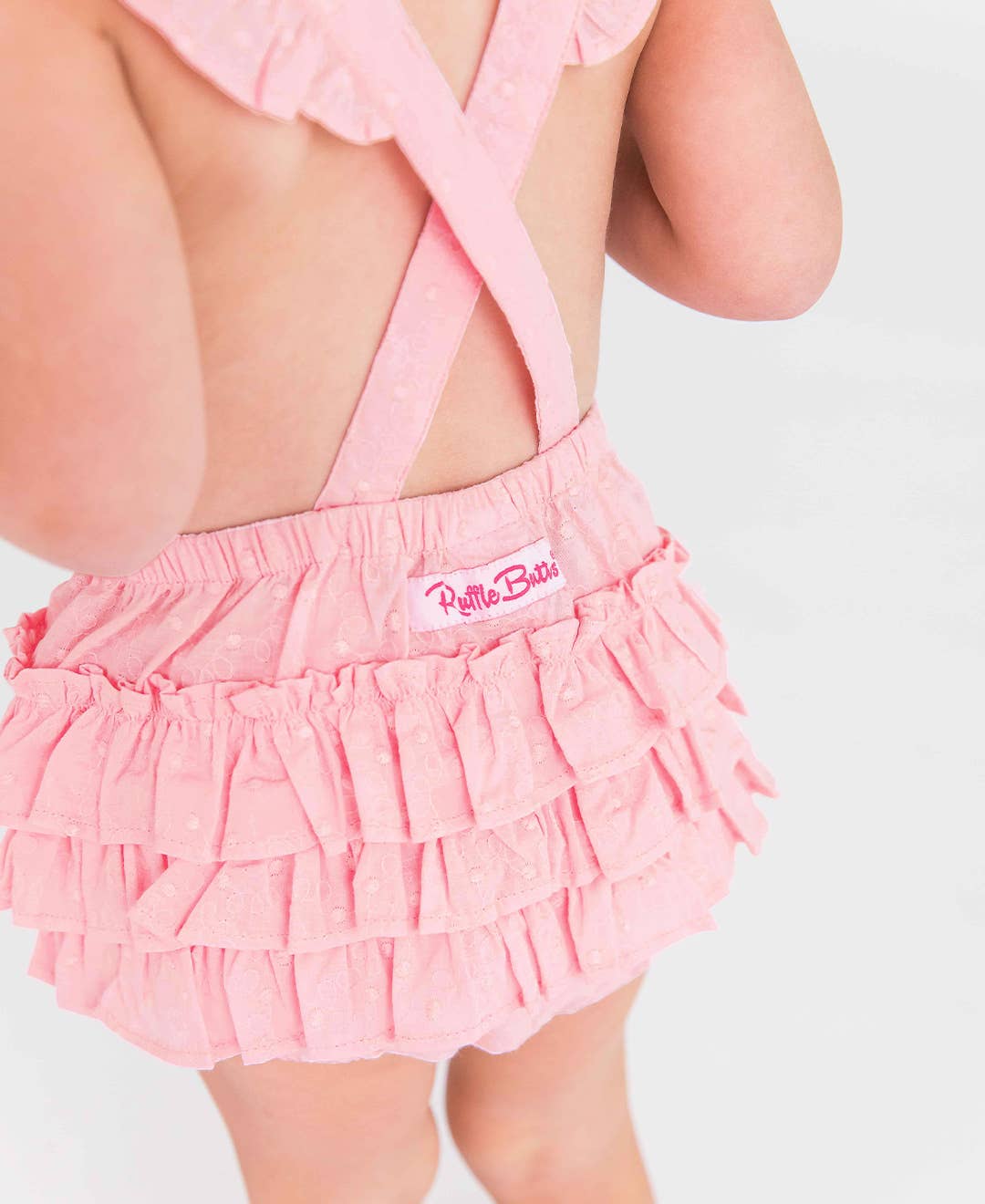 Girls Pink Embroidered Vintage Dot Flutter Overall Romper