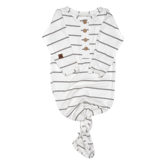 Gender Neutral Knotted Baby Gown- Black And White Stripe