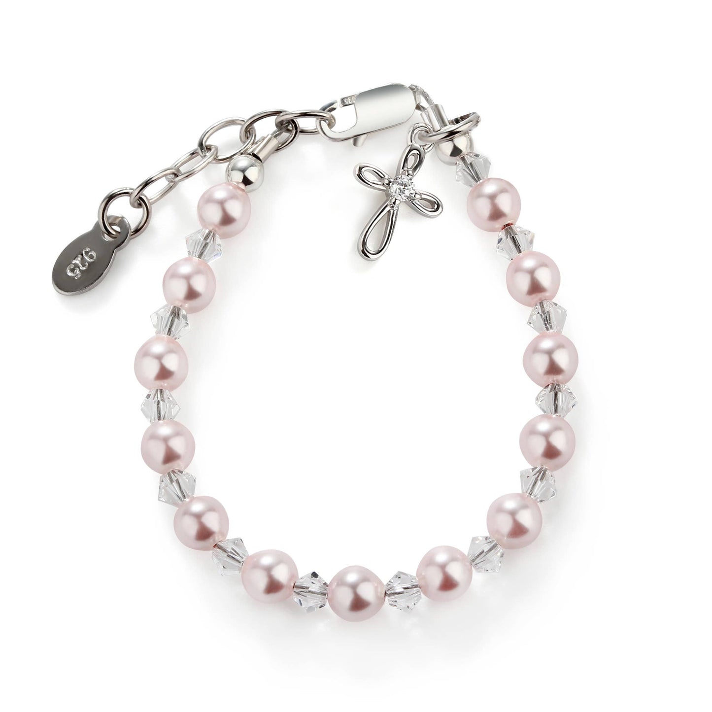 Sterling Silver Pink Pearl Cross Baby Bracelet Kids Jewelry