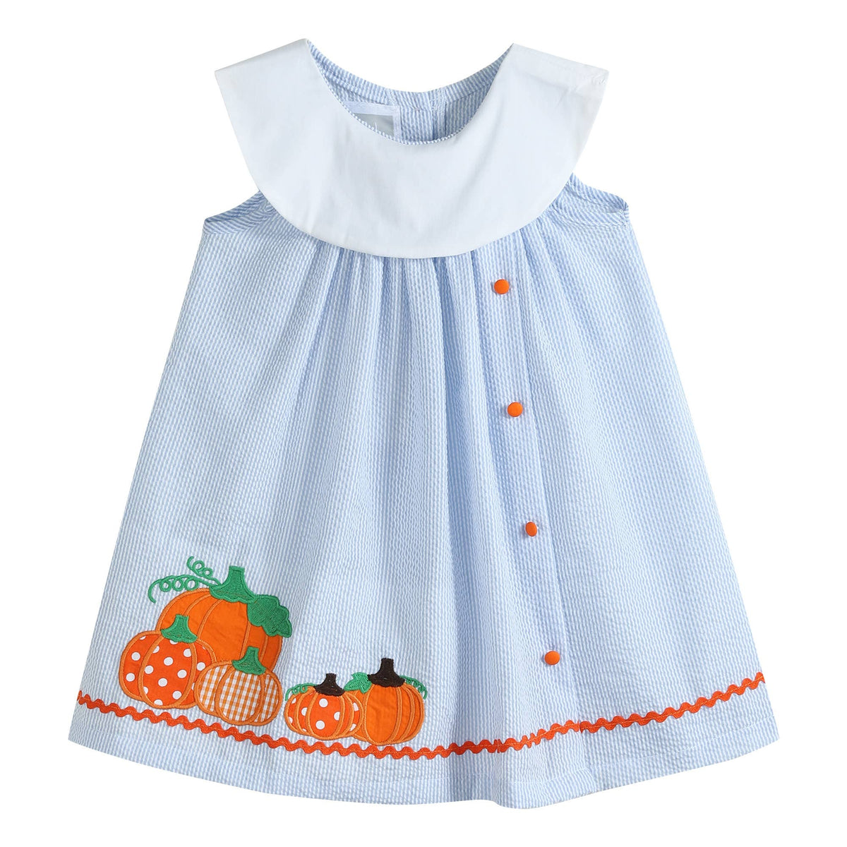 Light Blue Seersucker Pumpkin Baby Yoke Dress