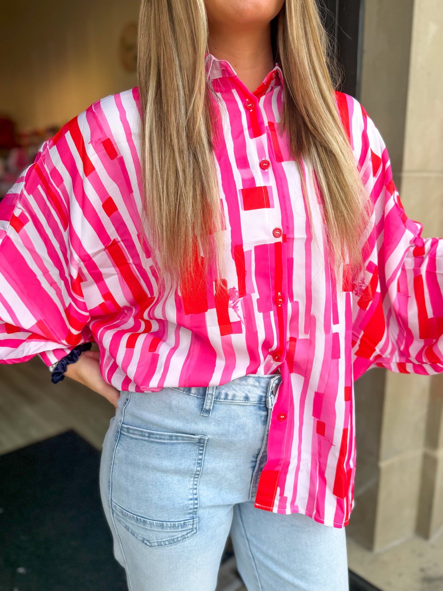 Hot Pink abstract button up
