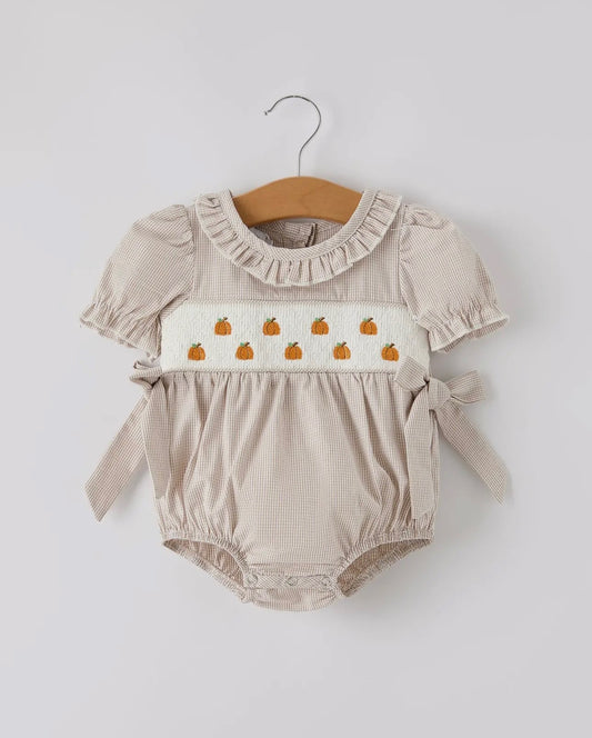 Halloween & Thanksgiving smock baby girl romper