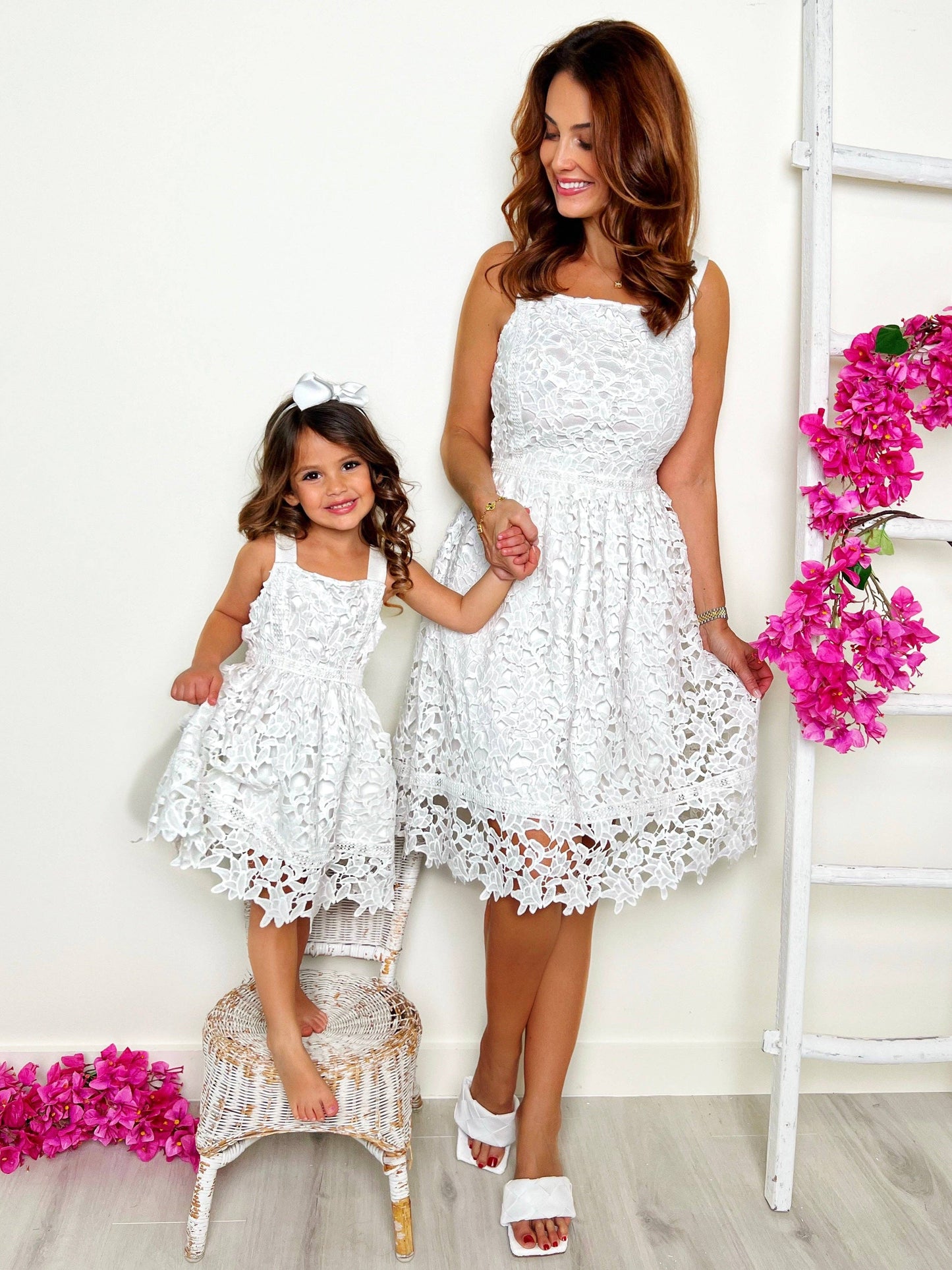 Mommy And Me Lovely In White Eyelet Lace Dress