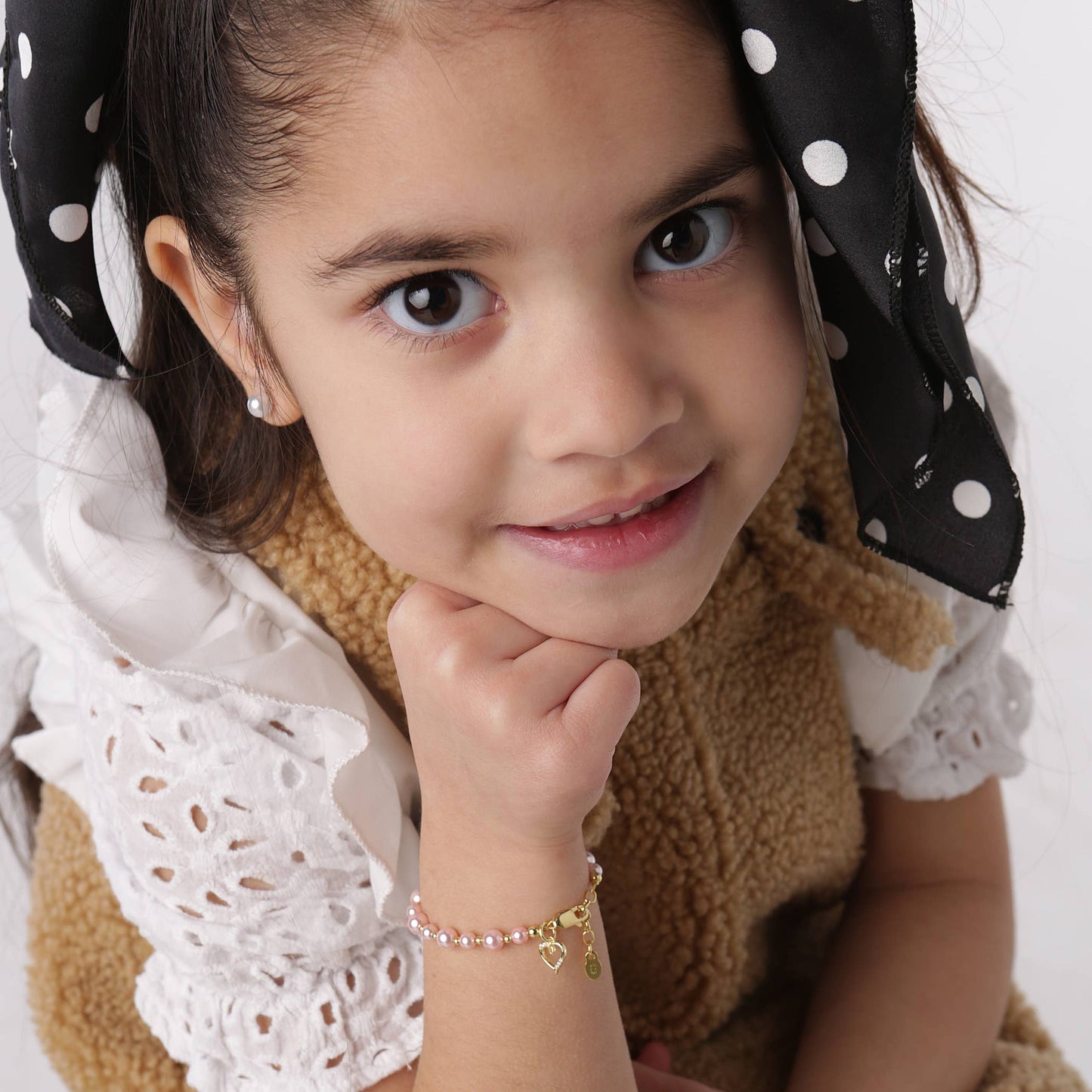 14K Gold-Plated Pink Pearl Baby Heart Bracelet Kids Jewelry