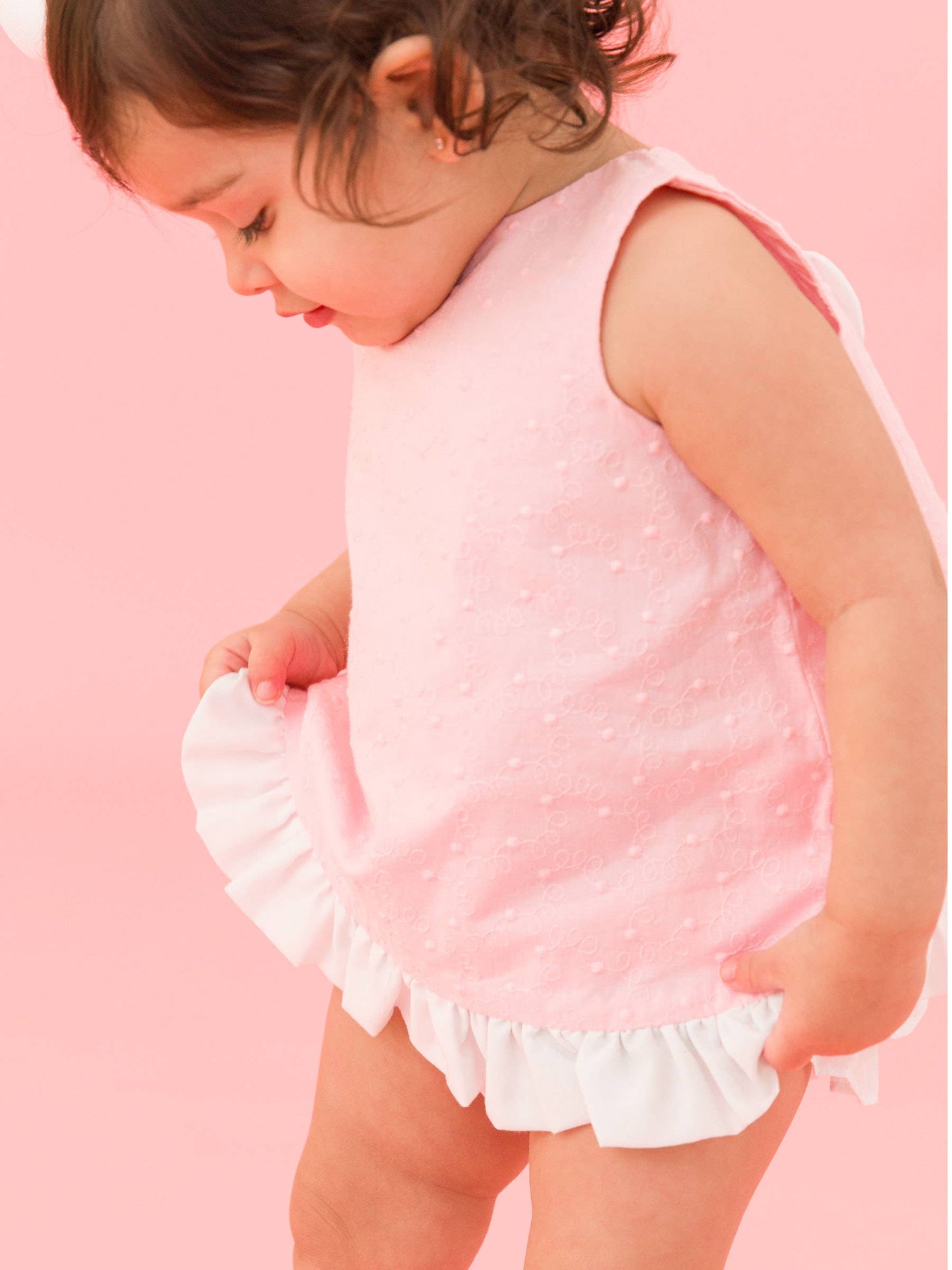 Baby Girls Pink & White Swiss Dot Swing Top & Bloomer Set