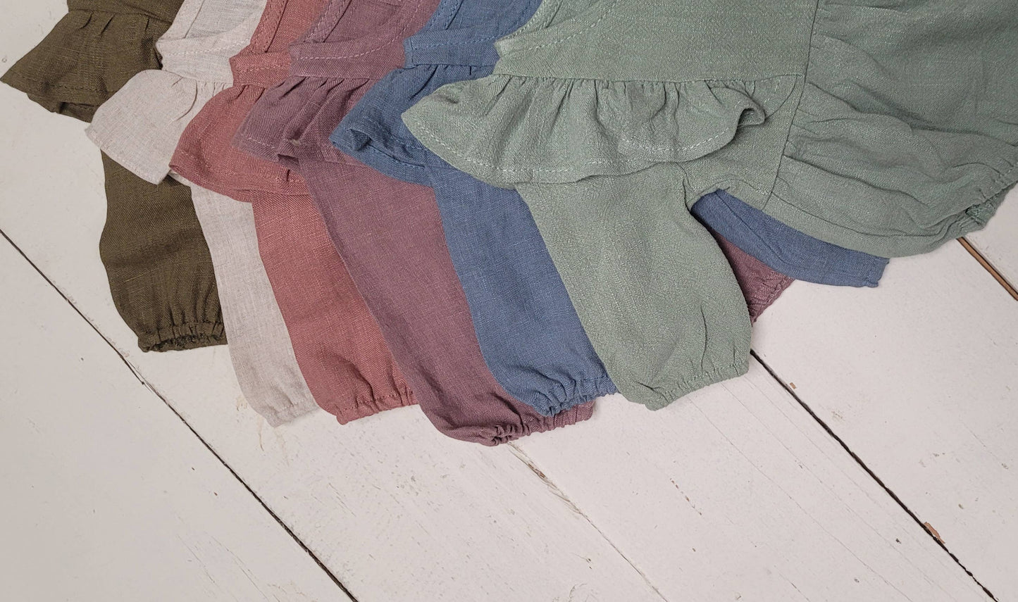 Baby Girl Linen Romper Ruffled Sleeve Dressy Gabriella style