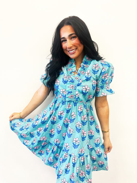 Teal and Pink Floral Dress
