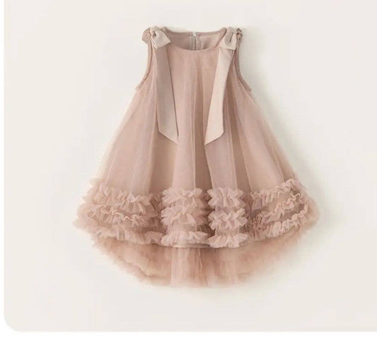 Elegant Blush Tulle Dress with Ruffled Tiered Hem