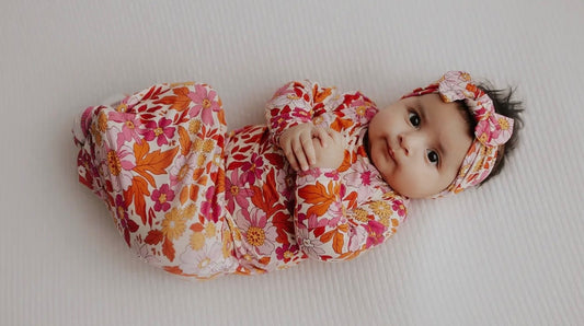 70s Groovy flower knitted baby gown