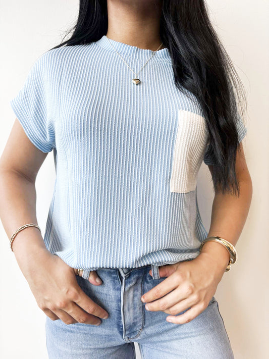 Ribbed White Pocket Shirt