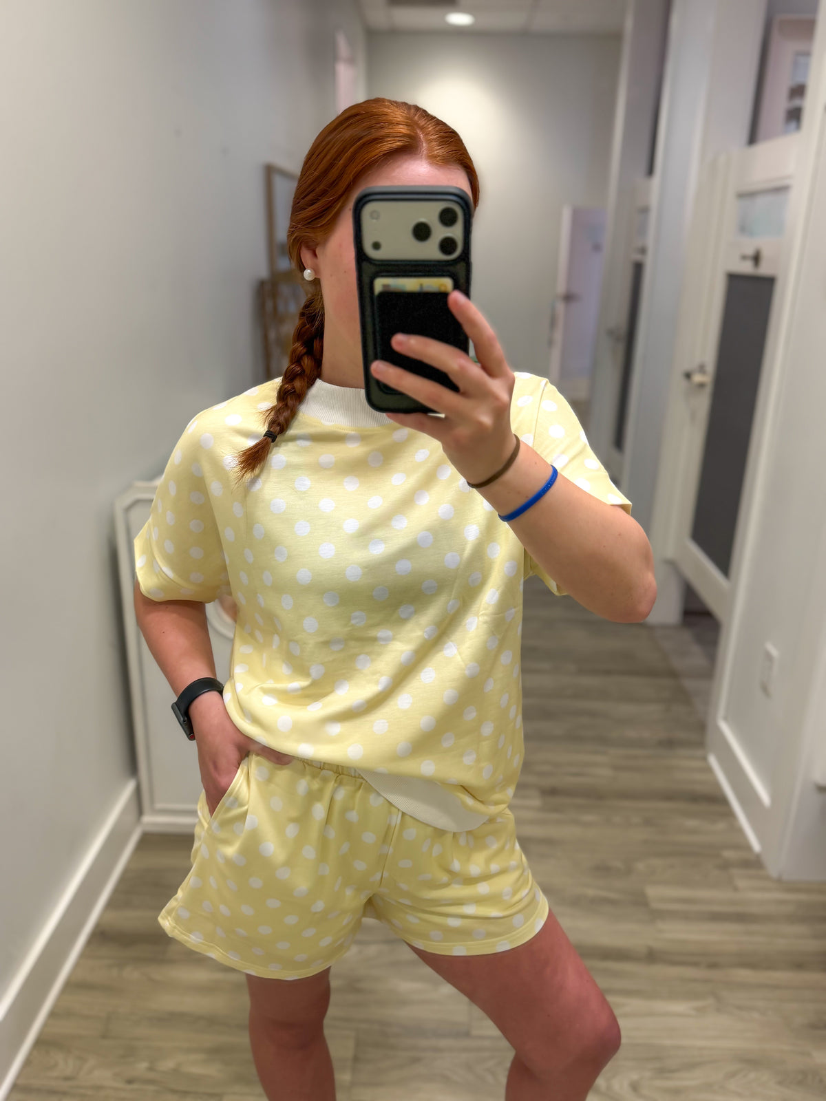 Yellow Polka Mock Neck Set