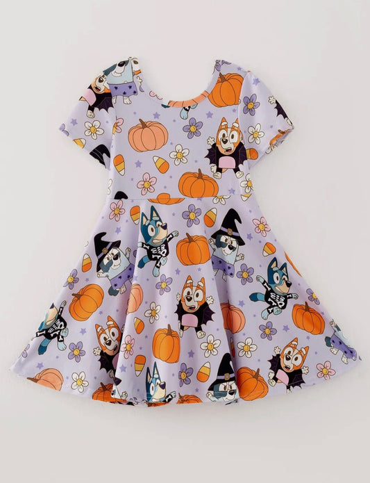Halloween cartoon pumpkin print dress