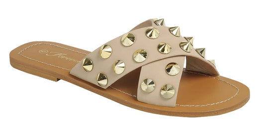 Ladies Nude Studded Slides