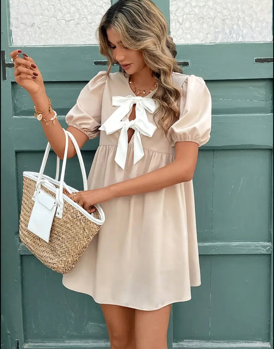 Tan bow dress