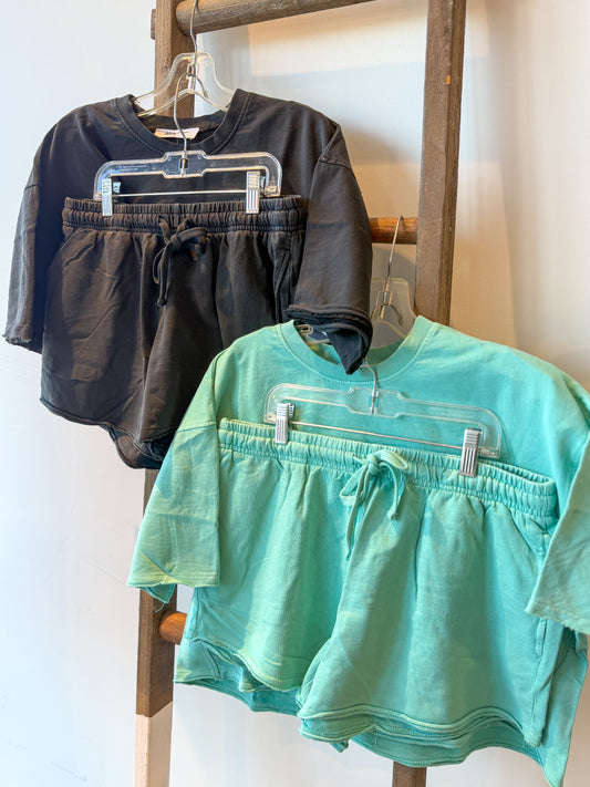 Raw Hem tee Set-black