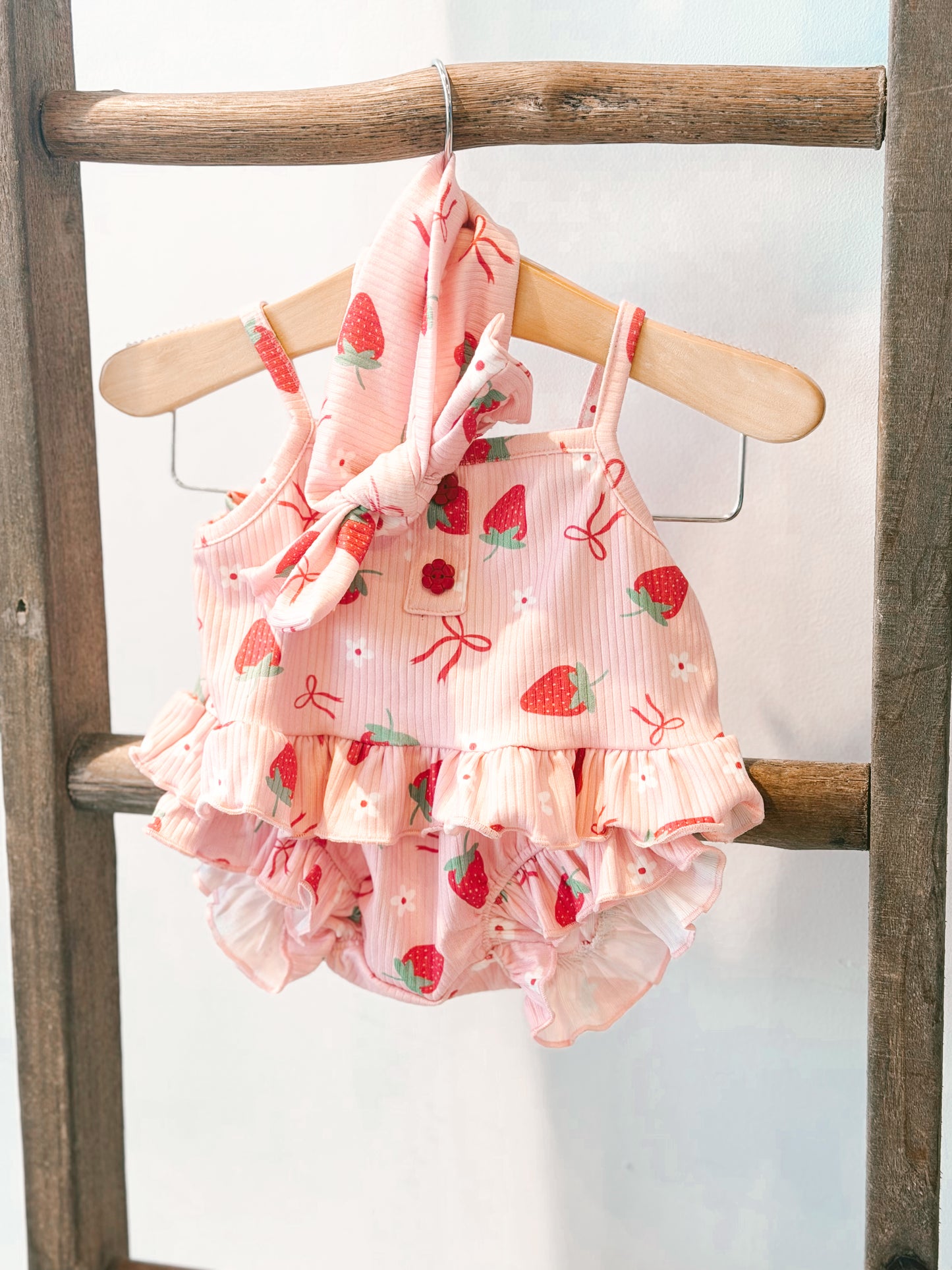 Strawberry infant set with headband