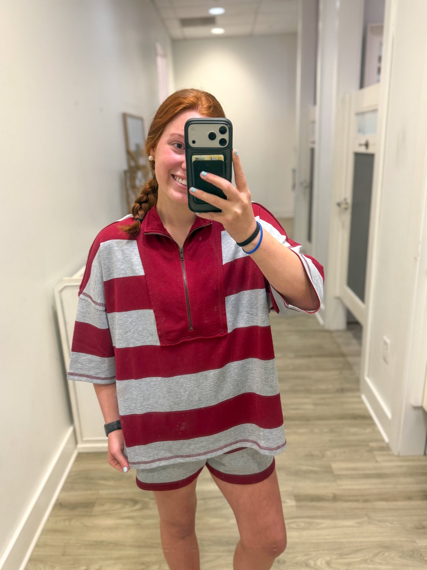 Frenchterry Striped Half Zip Top and Short Set