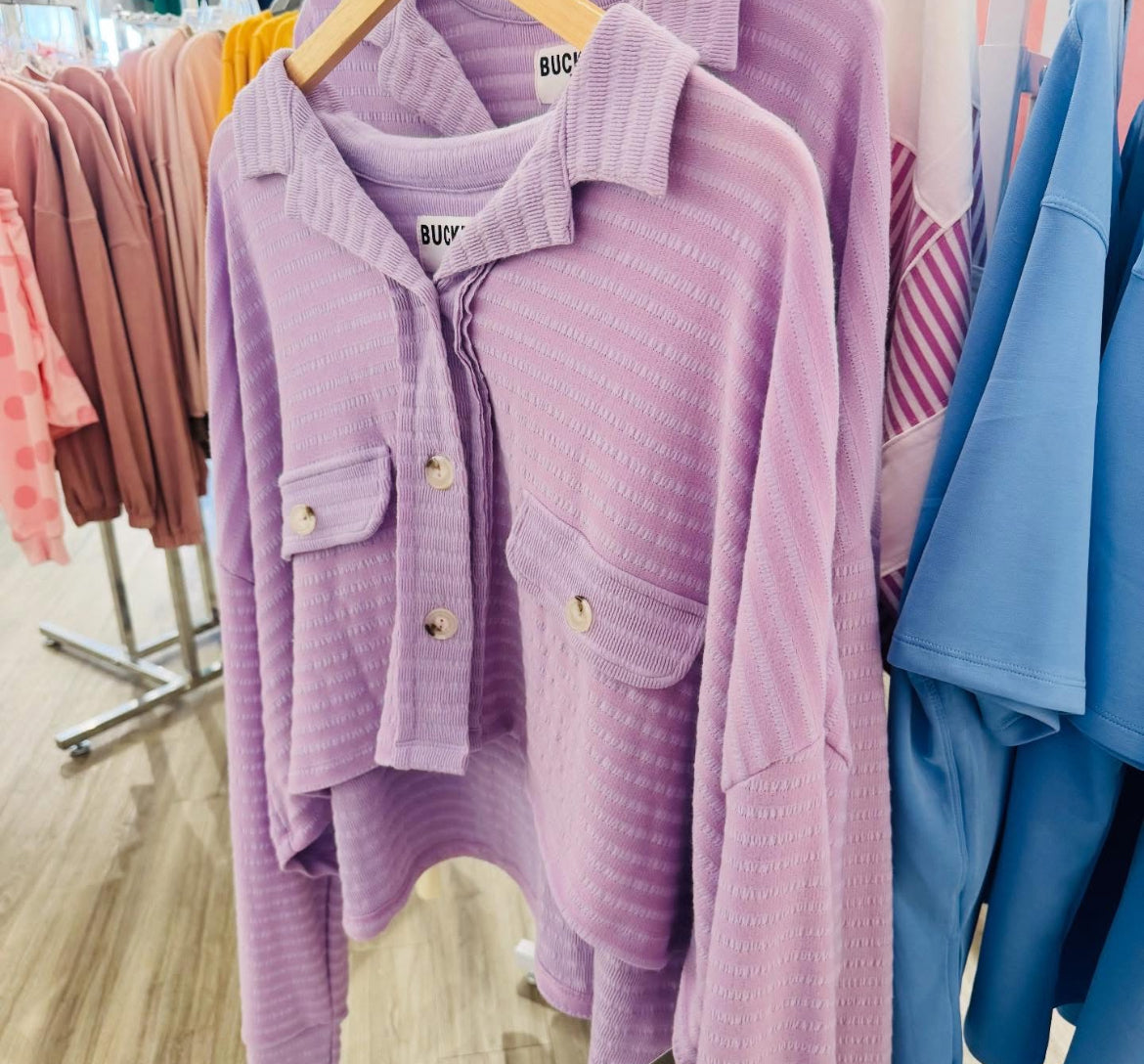 French Terry Collared Pullover-Lavender