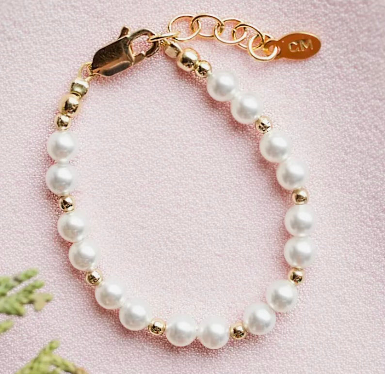 Brynn-Girls 14K Gold Plated Pearl Baby Bracelet Children's Jewelry