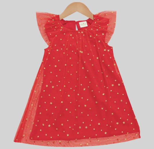 Elegant Red Starry Tulle Sleeveless Dress -Toddler