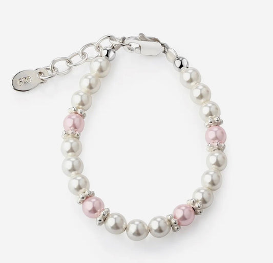 Addie- Girls Sterling Silver Pearl Baby Beaded Bracelet
