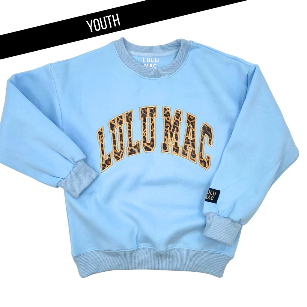 Lulu Mac - Youth Leopard Logo on Blue Pullover