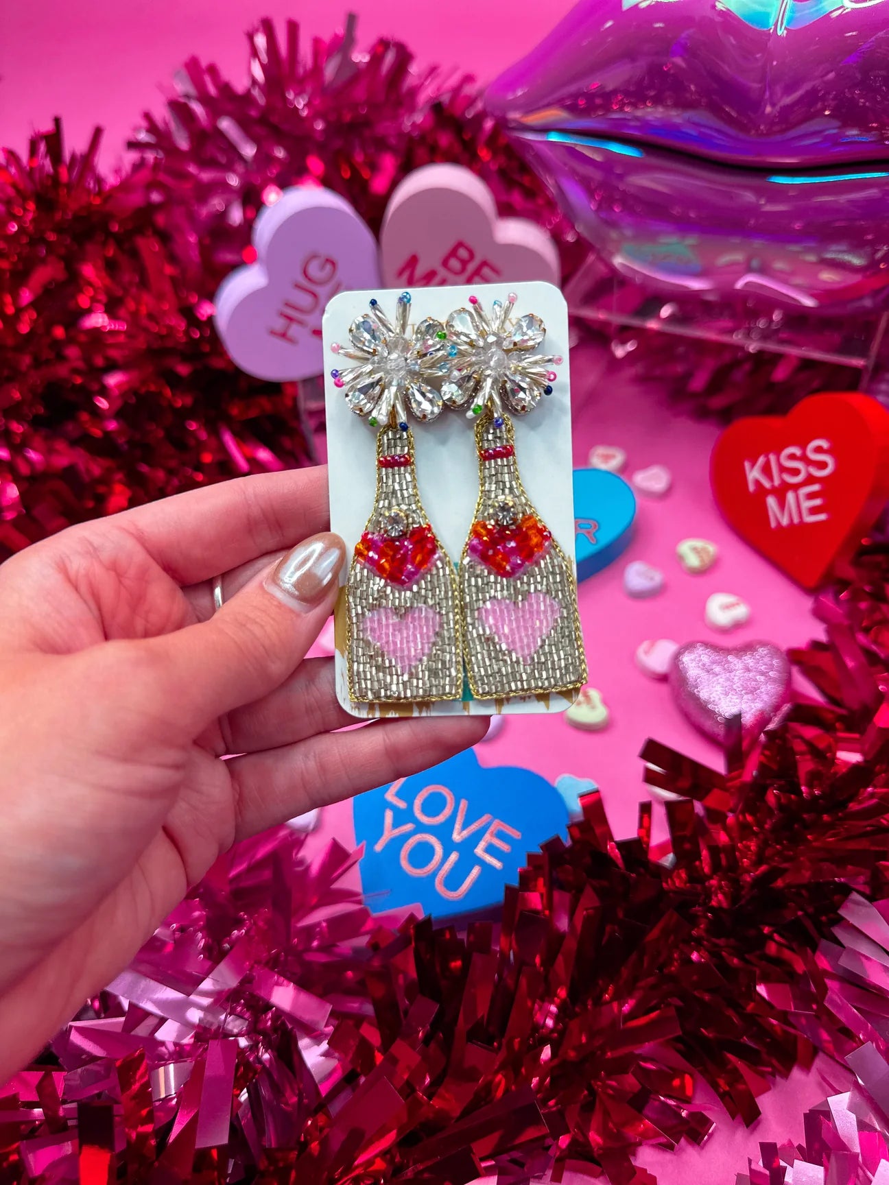 Taylor Shaye Beaded Heart Bottle Earrings