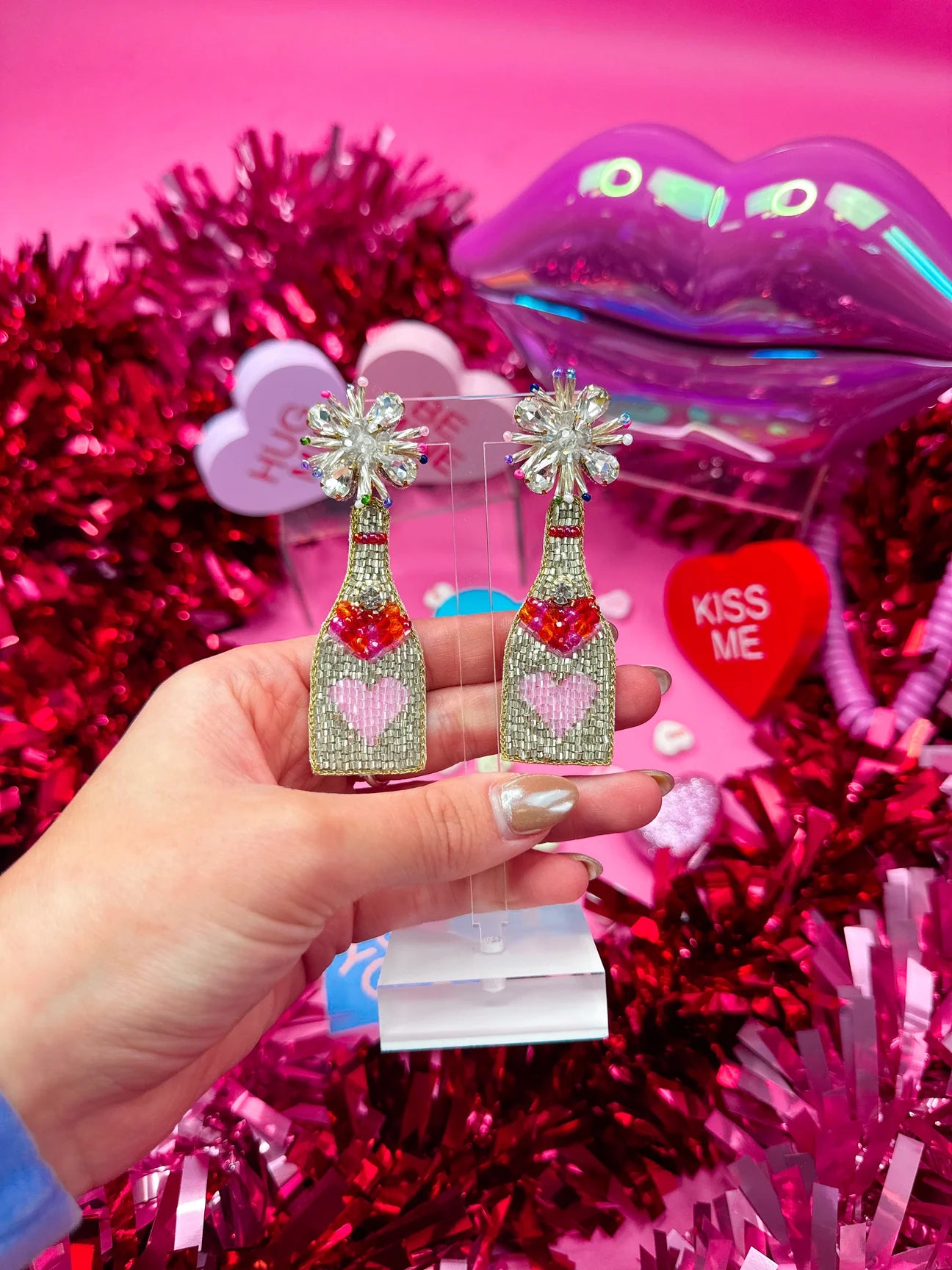 Taylor Shaye Beaded Heart Bottle Earrings