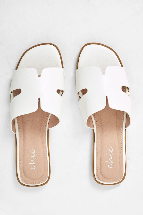 Ladies H Strap Sandal White