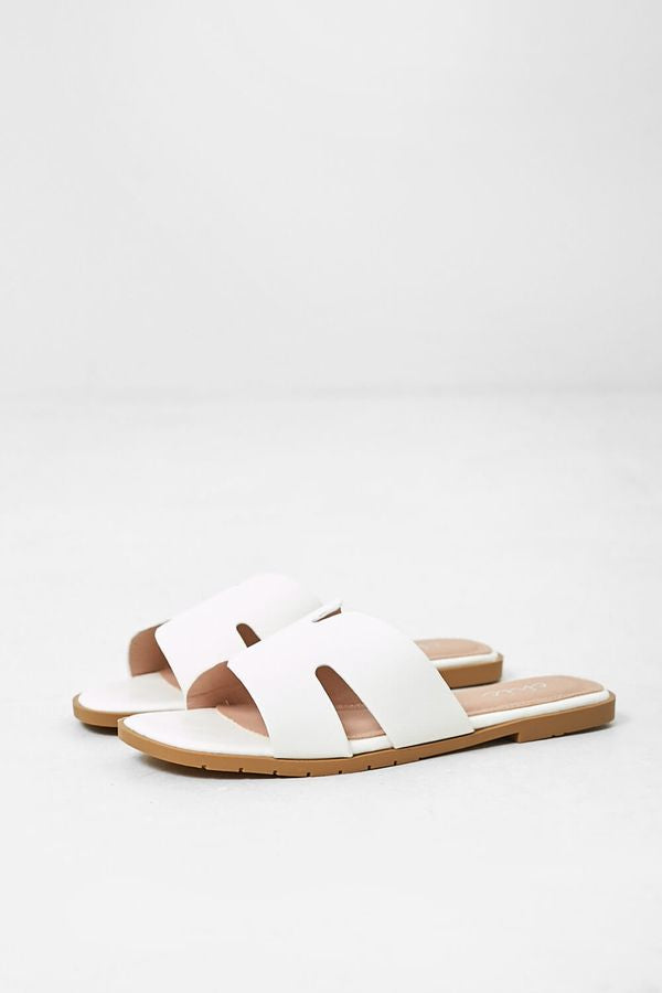 Ladies H Strap Sandal White