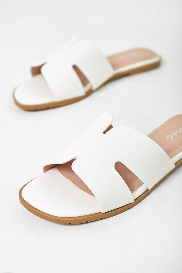Ladies H Strap Sandal White