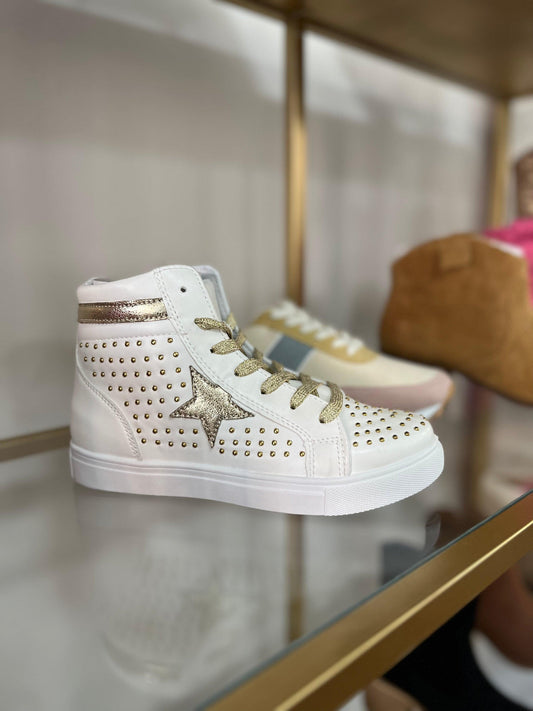 Ladies Gold and White High Top Sneakers