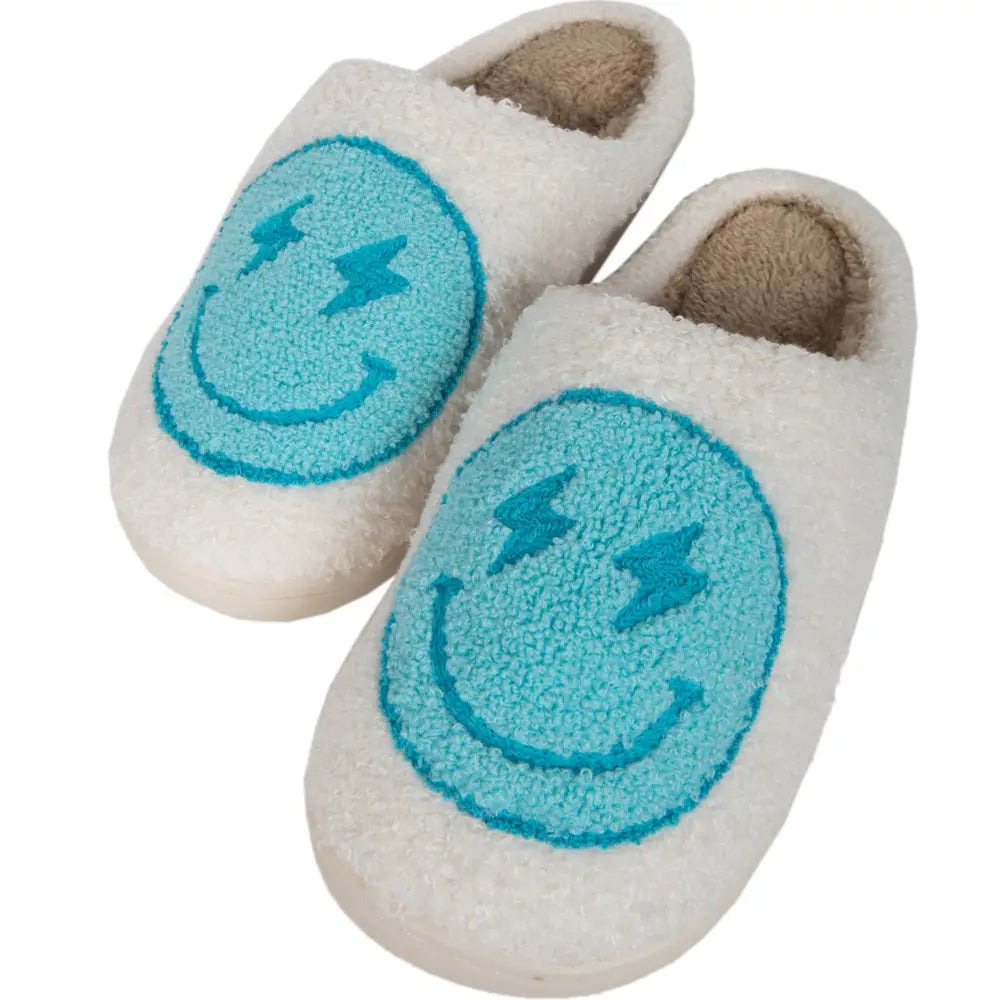 Blue Electric Smiley Slippers