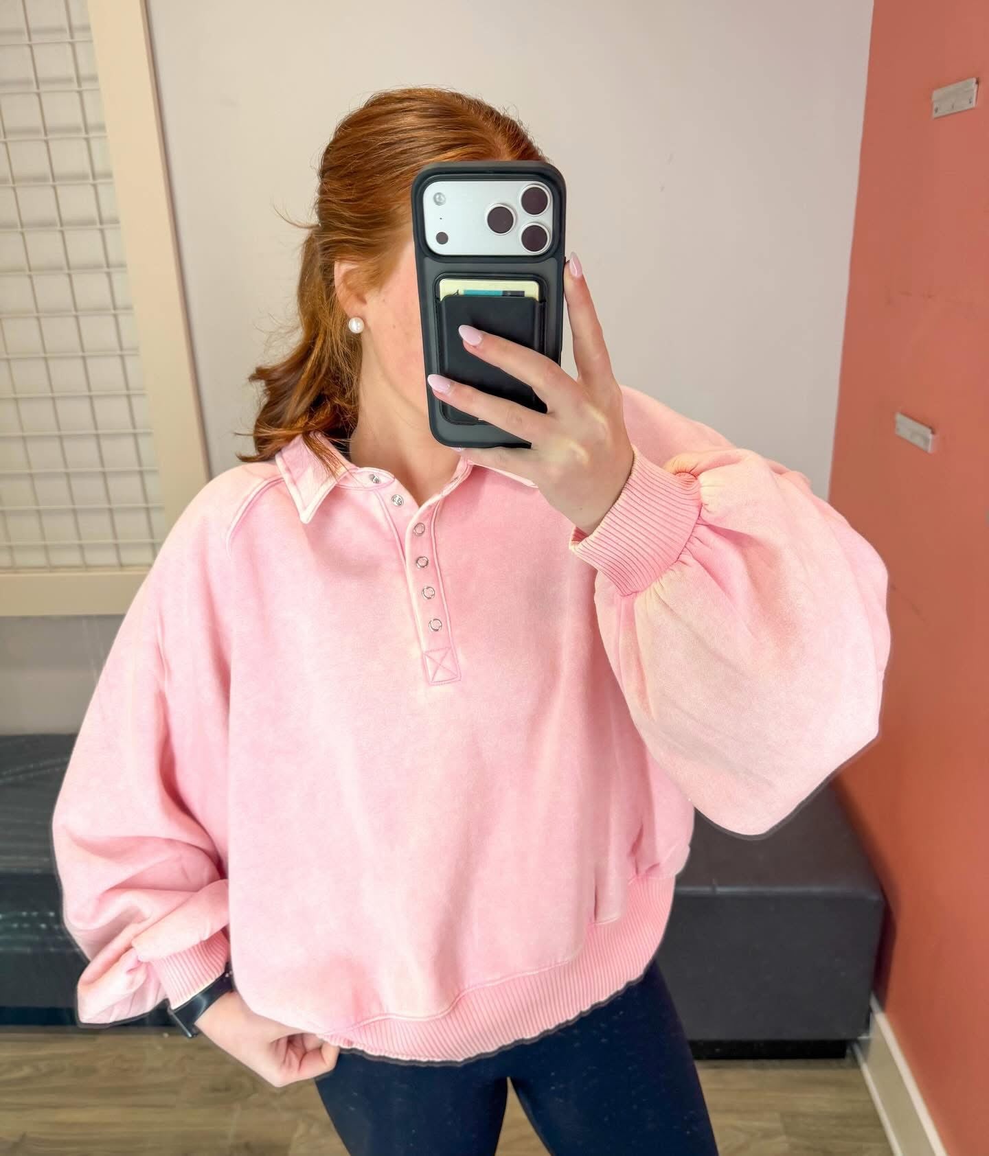 Acid Wash Pink Pullover w/buttons